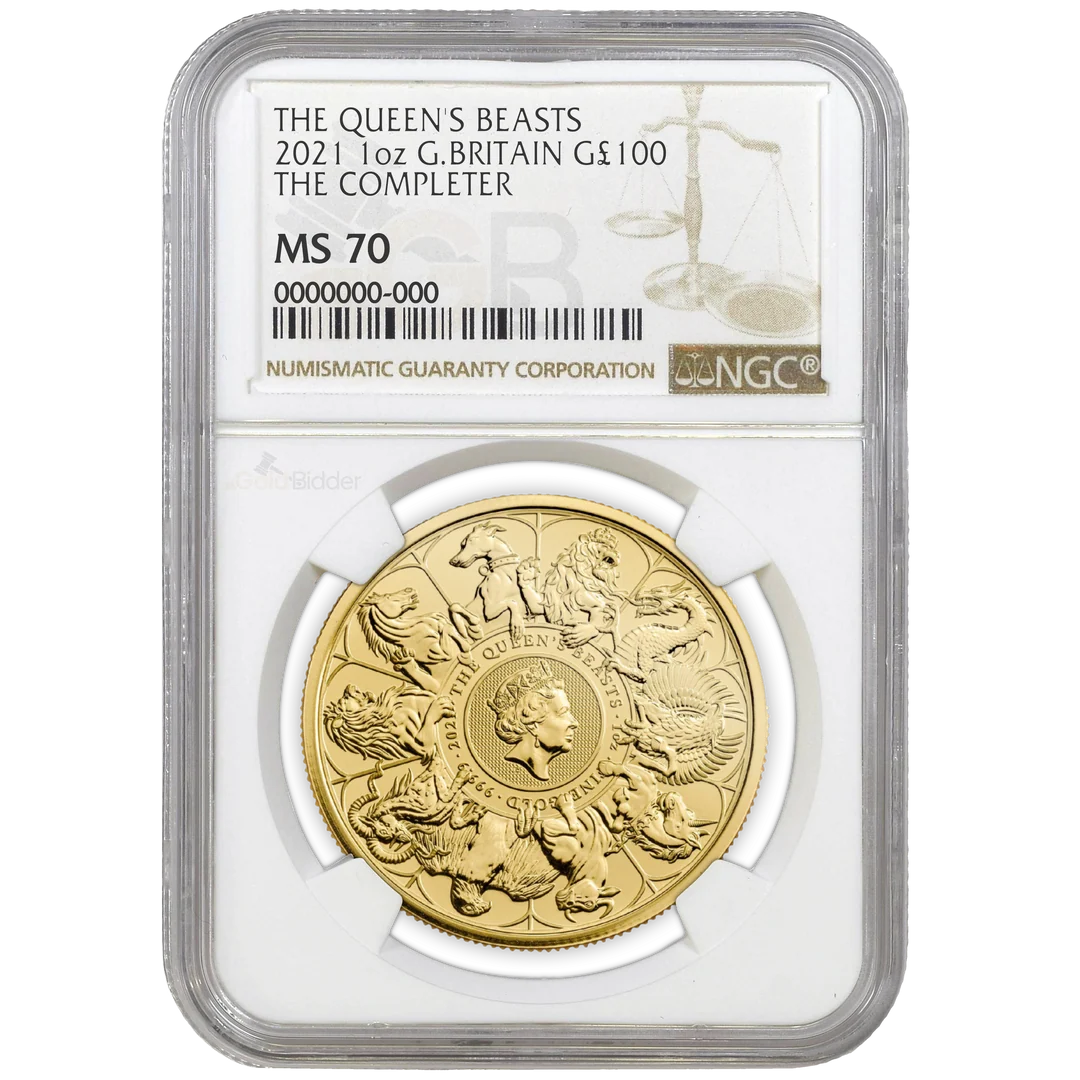 NGC certified Queen's Beasts completer coin in slab