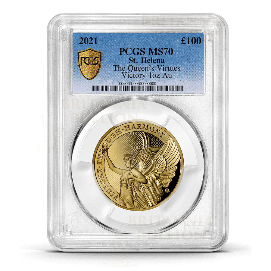 PCGS 2021 1oz Gold UK Queen’s Virtue Victory Certified Coin
