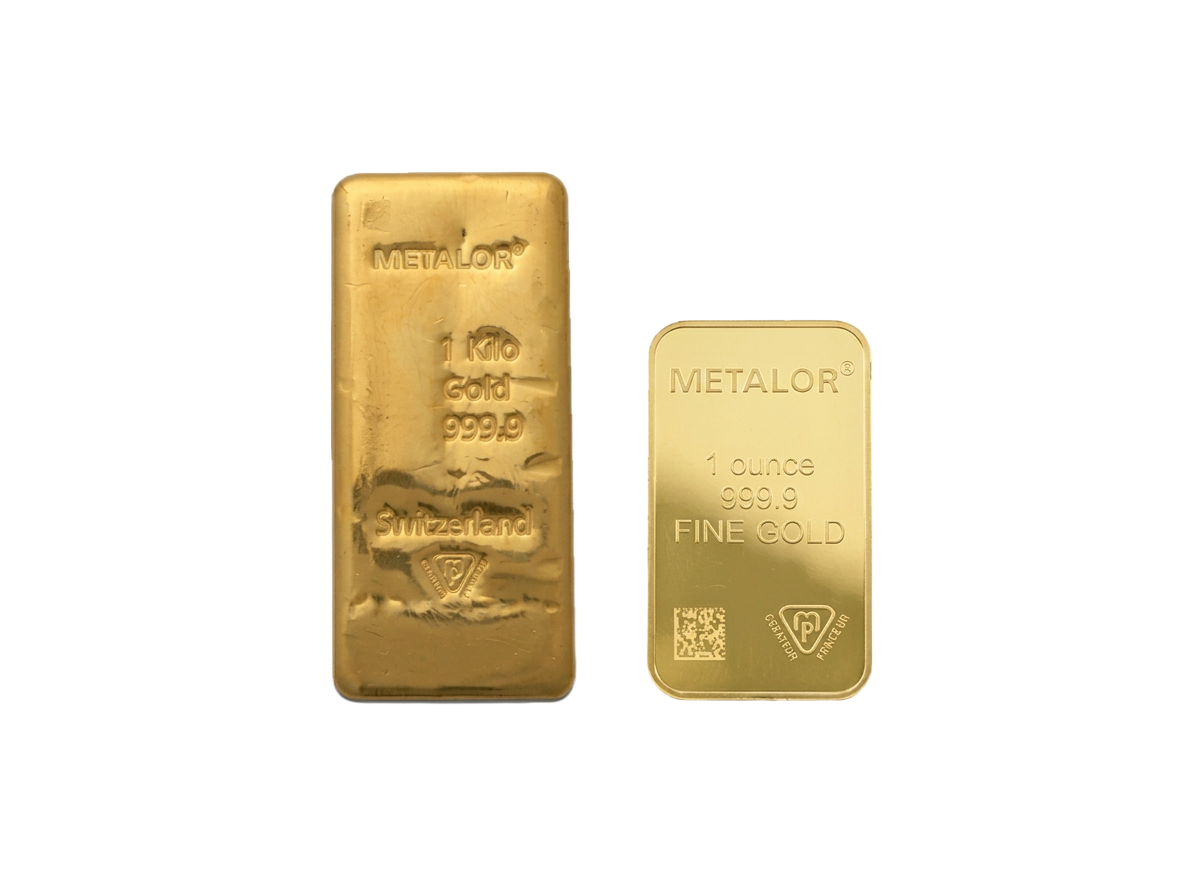 Metalor gold bars in 1kg and 1oz sizes